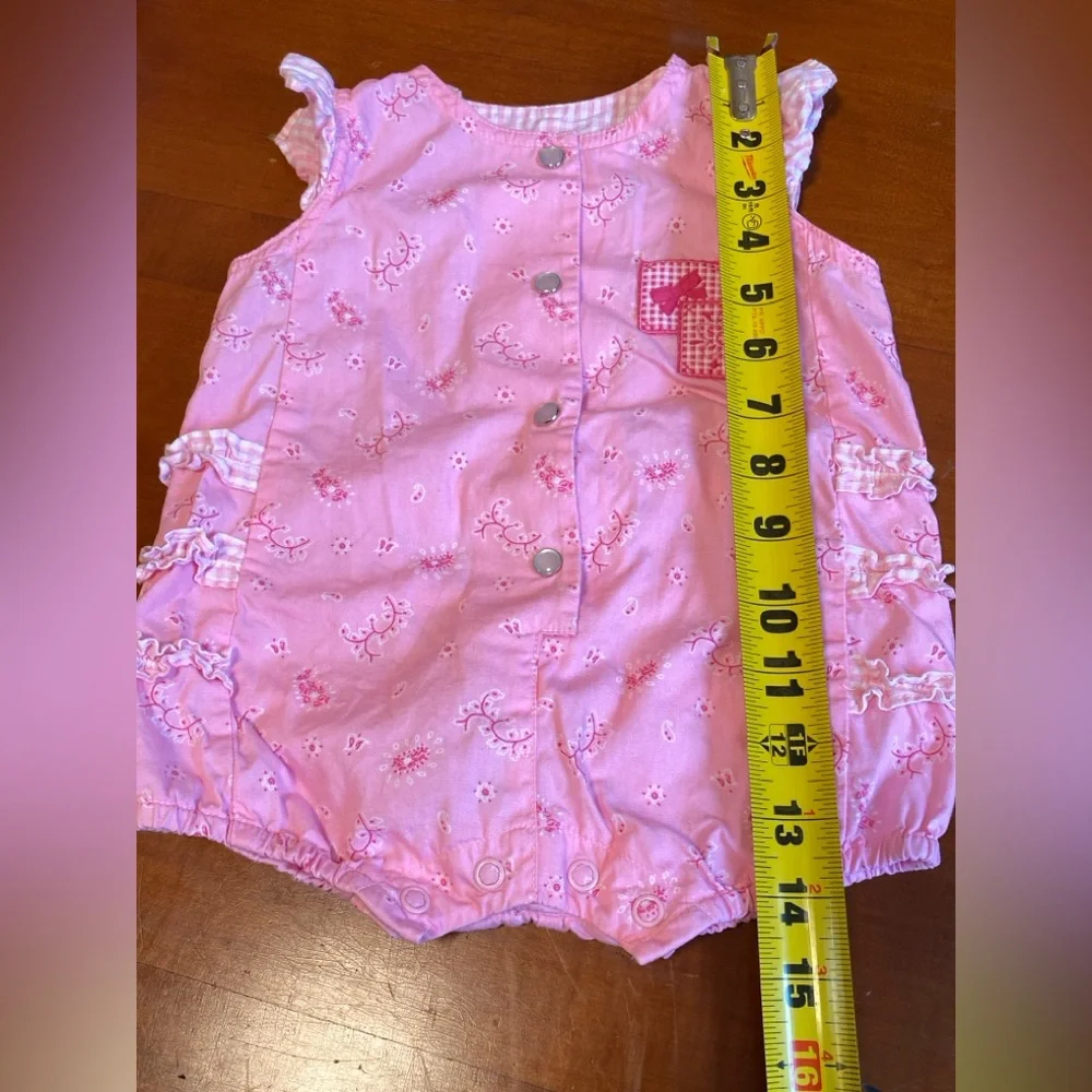 Vintage Pink Bubble Romper Cottagecore Gingham Ruffles Baby Girl Western Boho - Picture 10 of 10